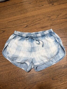 Bella Dahl Light Blue & White Plaid Athletic Lounge Shorts